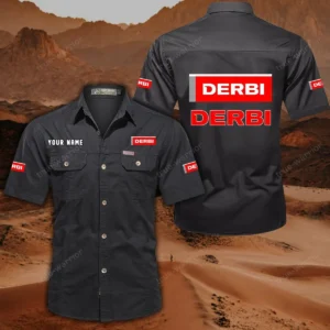 Derbi Motorcycles Short Sleeved Shirt, All Over Print Button Shirt CAR444052625789 - Black