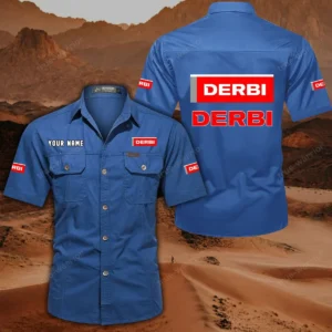Derbi Motorcycles Short Sleeved Shirt, All Over Print Button Shirt CAR444052625789 - Cowboy Blue