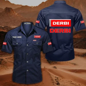 Derbi Motorcycles Short Sleeved Shirt, All Over Print Button Shirt CAR444052625789 - Dark Blue
