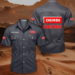 Derbi Motorcycles Short Sleeved Shirt, All Over Print Button Shirt CAR444052625789 - Gray