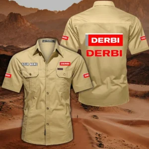 Derbi Motorcycles Short Sleeved Shirt, All Over Print Button Shirt CAR444052625789 - Khaki