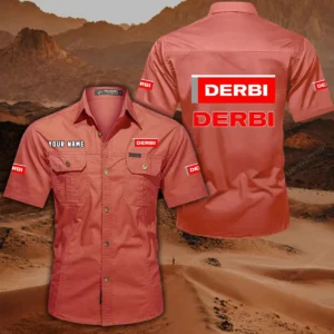 Derbi Motorcycles Short Sleeved Shirt, All Over Print Button Shirt CAR444052625789 - Red