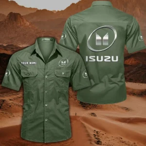Isuzu Short Sleeved Shirt, All Over Print Button Shirt CAR444052625790 - Army Green
