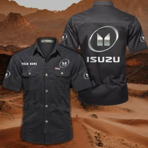 Isuzu Short Sleeved Shirt, All Over Print Button Shirt CAR444052625790 - Black