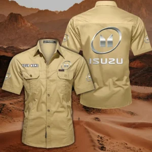 Isuzu Short Sleeved Shirt, All Over Print Button Shirt CAR444052625790 - Khaki