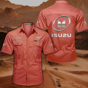 Isuzu Short Sleeved Shirt, All Over Print Button Shirt CAR444052625790 - Red