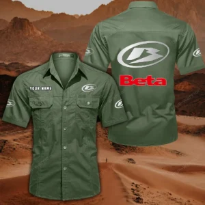 Beta Motorcycles Short Sleeved Shirt, All Over Print Button Shirt CAR444052625791 - Army Green