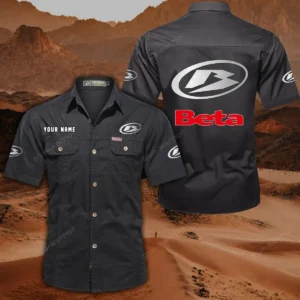 Beta Motorcycles Short Sleeved Shirt, All Over Print Button Shirt CAR444052625791 - Black