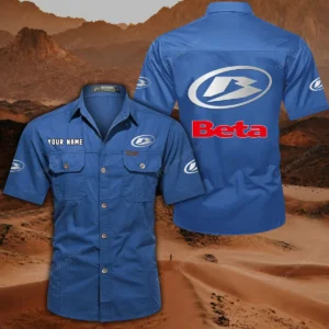 Beta Motorcycles Short Sleeved Shirt, All Over Print Button Shirt CAR444052625791 - Cowboy Blue