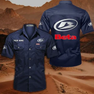 Beta Motorcycles Short Sleeved Shirt, All Over Print Button Shirt CAR444052625791 - Dark Blue