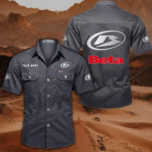 Beta Motorcycles Short Sleeved Shirt, All Over Print Button Shirt CAR444052625791 - Gray