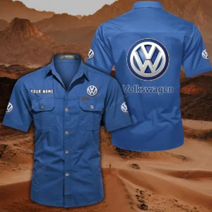 Volkswagen Short Sleeved Shirt, All Over Print Button Shirt CAR444052625792 - Cowboy Blue