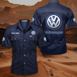 Volkswagen Short Sleeved Shirt, All Over Print Button Shirt CAR444052625792 - Dark Blue