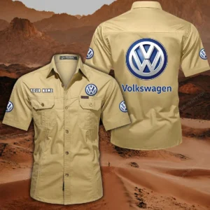 Volkswagen Short Sleeved Shirt, All Over Print Button Shirt CAR444052625792 - Khaki