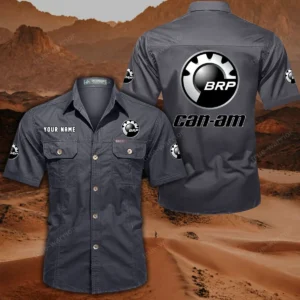 BRP Can am Short Sleeved Shirt, All Over Print Button Shirt CAR444052625793 - Gray