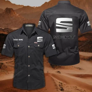 Seat Short Sleeved Shirt, All Over Print Button Shirt CAR444052625794 - Black