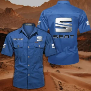 Seat Short Sleeved Shirt, All Over Print Button Shirt CAR444052625794 - Cowboy Blue