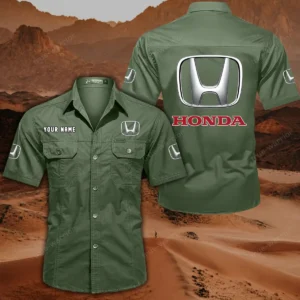 Honda Short Sleeved Shirt, All Over Print Button Shirt CAR444052625795 - Army Green