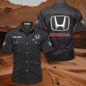 Honda Short Sleeved Shirt, All Over Print Button Shirt CAR444052625795 - Black
