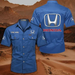 Honda Short Sleeved Shirt, All Over Print Button Shirt CAR444052625795 - Cowboy Blue
