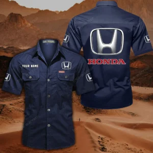 Honda Short Sleeved Shirt, All Over Print Button Shirt CAR444052625795 - Dark Blue