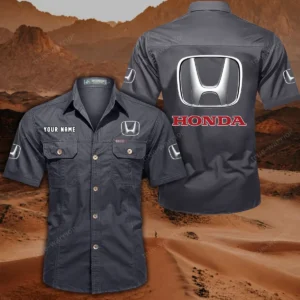 Honda Short Sleeved Shirt, All Over Print Button Shirt CAR444052625795 - Gray