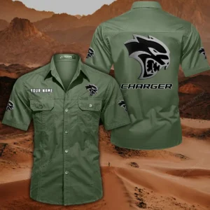 Dodge Charger Short Sleeved Shirt, All Over Print Button Shirt CAR444052625796 - Army Green