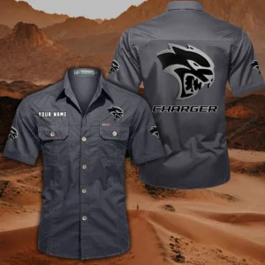 Dodge Charger Short Sleeved Shirt, All Over Print Button Shirt CAR444052625796 - Gray
