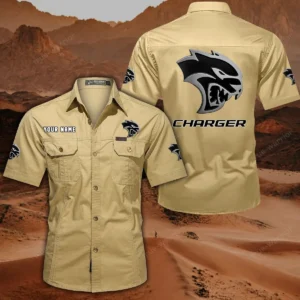 Dodge Charger Short Sleeved Shirt, All Over Print Button Shirt CAR444052625796 - Khaki