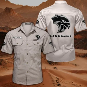 Dodge Charger Short Sleeved Shirt, All Over Print Button Shirt CAR444052625796 - Off-White