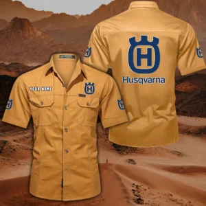 Husqvarna Motorcycles Short Sleeved Shirt, All Over Print Button Shirt CAR444052625797 - Turmeric