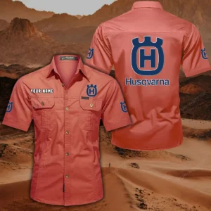 Husqvarna Motorcycles Short Sleeved Shirt, All Over Print Button Shirt CAR444052625797 - Red