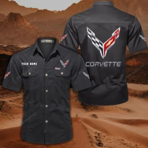 Chevrolet Corvette Short Sleeved Shirt, All Over Print Button Shirt CAR444052625798 - Black