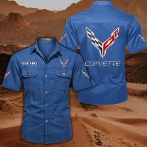 Chevrolet Corvette Short Sleeved Shirt, All Over Print Button Shirt CAR444052625798 - Cowboy Blue