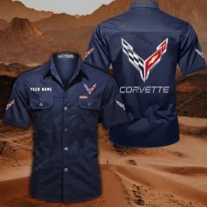 Chevrolet Corvette Short Sleeved Shirt, All Over Print Button Shirt CAR444052625798 - Dark Blue