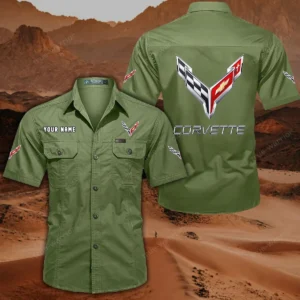 Chevrolet Corvette Short Sleeved Shirt, All Over Print Button Shirt CAR444052625798 - Fruit Green