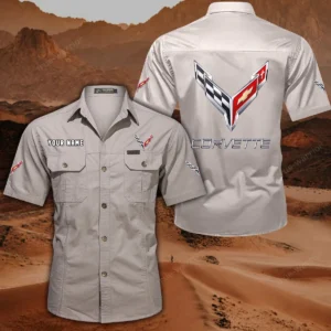 Chevrolet Corvette Short Sleeved Shirt, All Over Print Button Shirt CAR444052625798 - Off-White