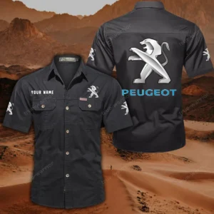 Peugeot Short Sleeved Shirt, All Over Print Button Shirt CAR444052625802 - Black
