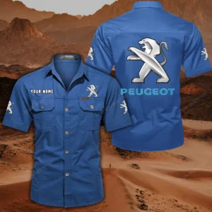 Peugeot Short Sleeved Shirt, All Over Print Button Shirt CAR444052625802 - Cowboy Blue