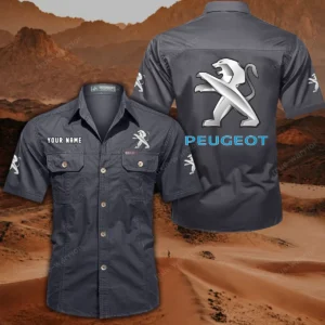 Peugeot Short Sleeved Shirt, All Over Print Button Shirt CAR444052625802 - Gray