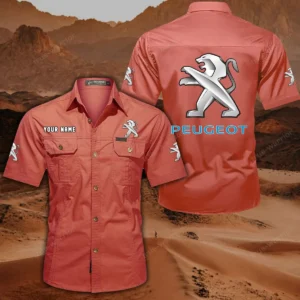 Peugeot Short Sleeved Shirt, All Over Print Button Shirt CAR444052625802 - Red