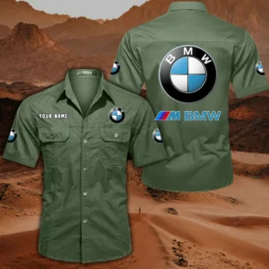 BMW M Car Short Sleeved Shirt, All Over Print Button Shirt CAR444052625820 - Army Green