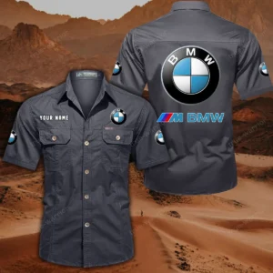 BMW M Car Short Sleeved Shirt, All Over Print Button Shirt CAR444052625820 - Gray