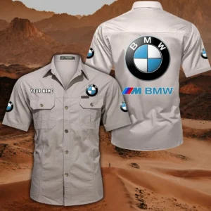 BMW M Car Short Sleeved Shirt, All Over Print Button Shirt CAR444052625820 - Off-White