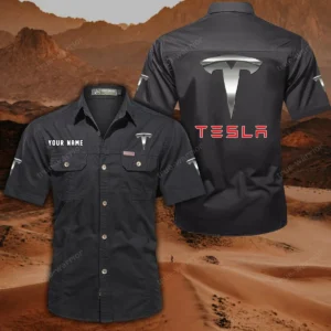Tesla Short Sleeved Shirt, All Over Print Button Shirt CAR444052625845 - Black