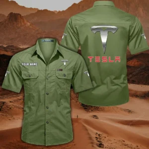 Tesla Short Sleeved Shirt, All Over Print Button Shirt CAR444052625845 - Fruit Green