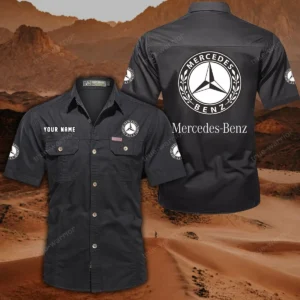 Mercedes Benz Short Sleeved Shirt, All Over Print Button Shirt CAR444052625846 - Black