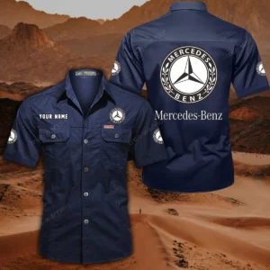 Mercedes Benz Short Sleeved Shirt, All Over Print Button Shirt CAR444052625846 - Dark Blue
