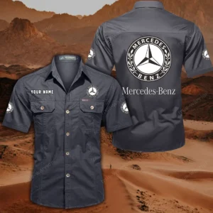 Mercedes Benz Short Sleeved Shirt, All Over Print Button Shirt CAR444052625846 - Gray