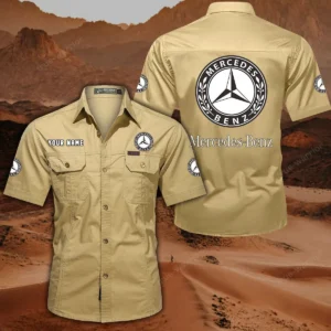 Mercedes Benz Short Sleeved Shirt, All Over Print Button Shirt CAR444052625846 - Khaki